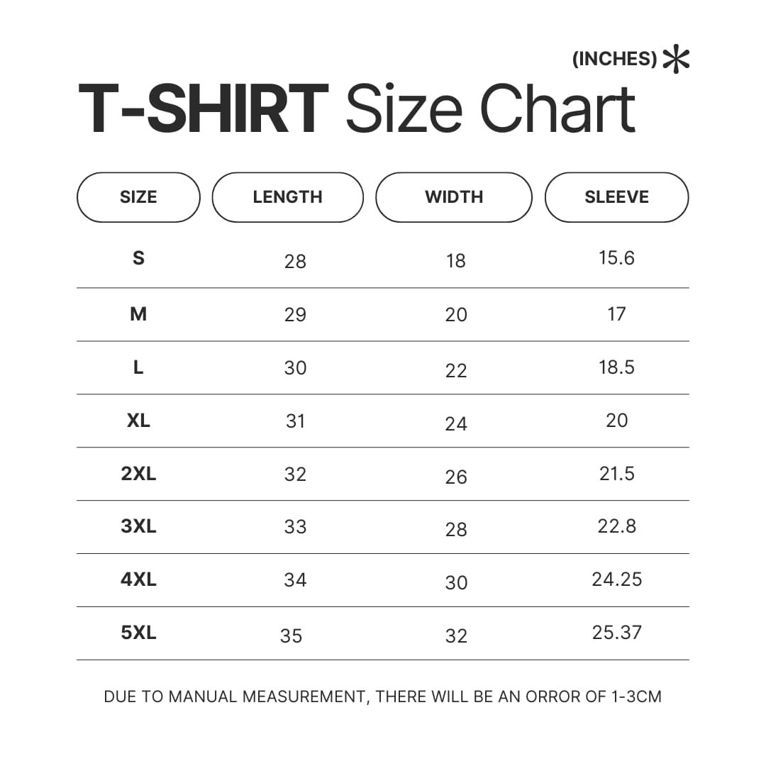 3D T shirt Size Chart - Demon Slayer UK Store
